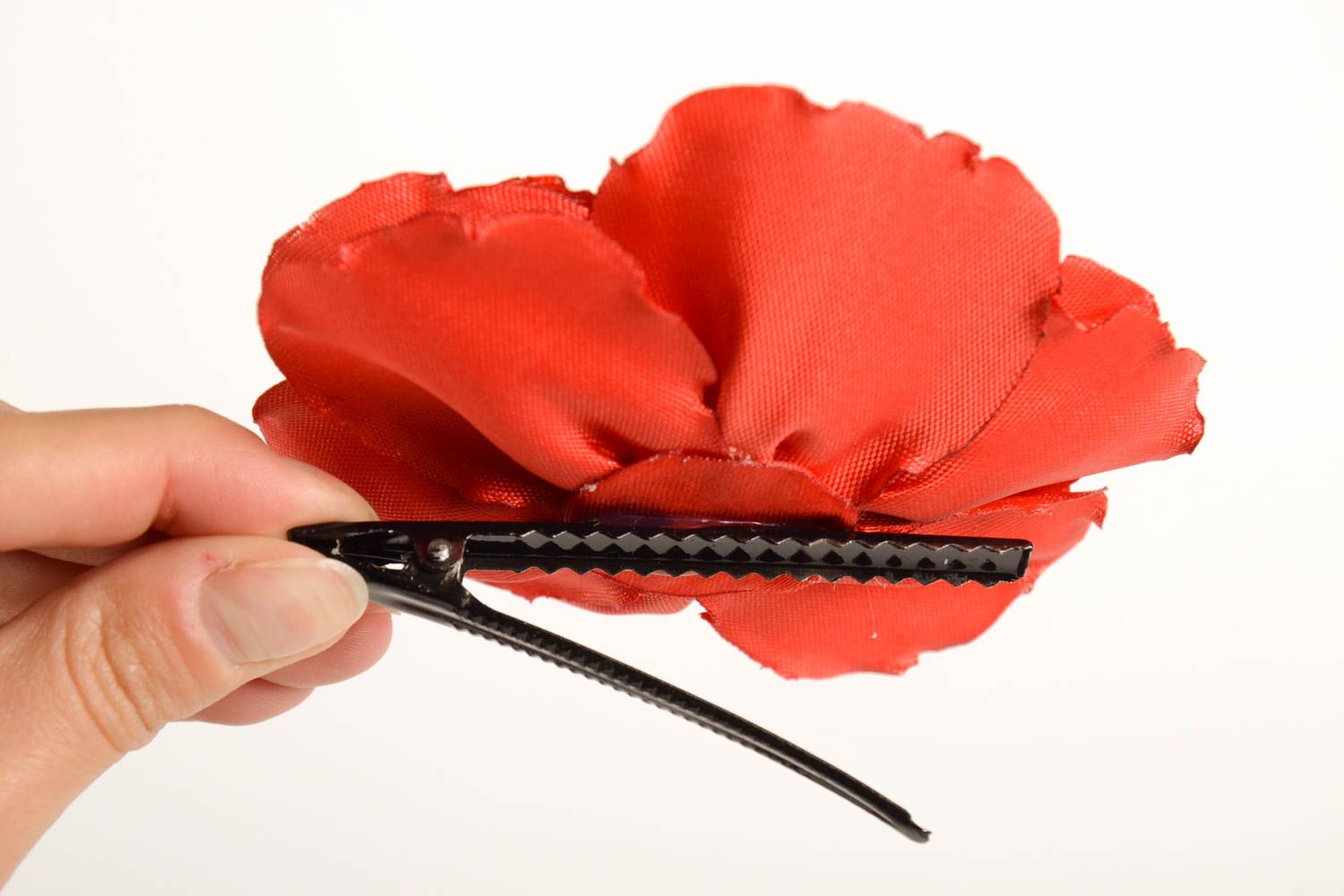 Handmade Damen Modeschmuck Haarspange Blume Accessoire für Haare rote Mohnblume foto 2