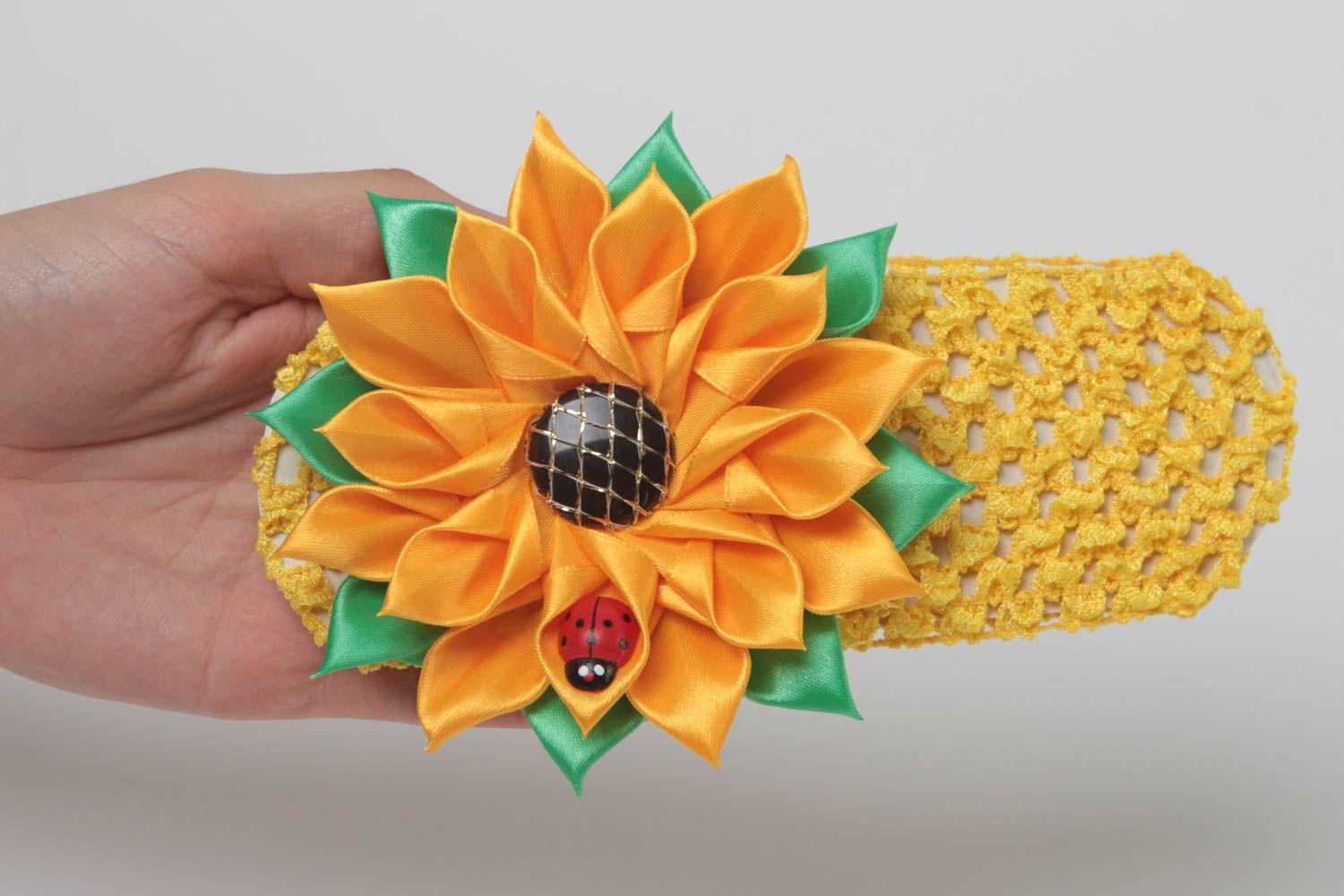 Оригинальная детская повязка для волос с цветком ручной работы Подсолнух фото 5