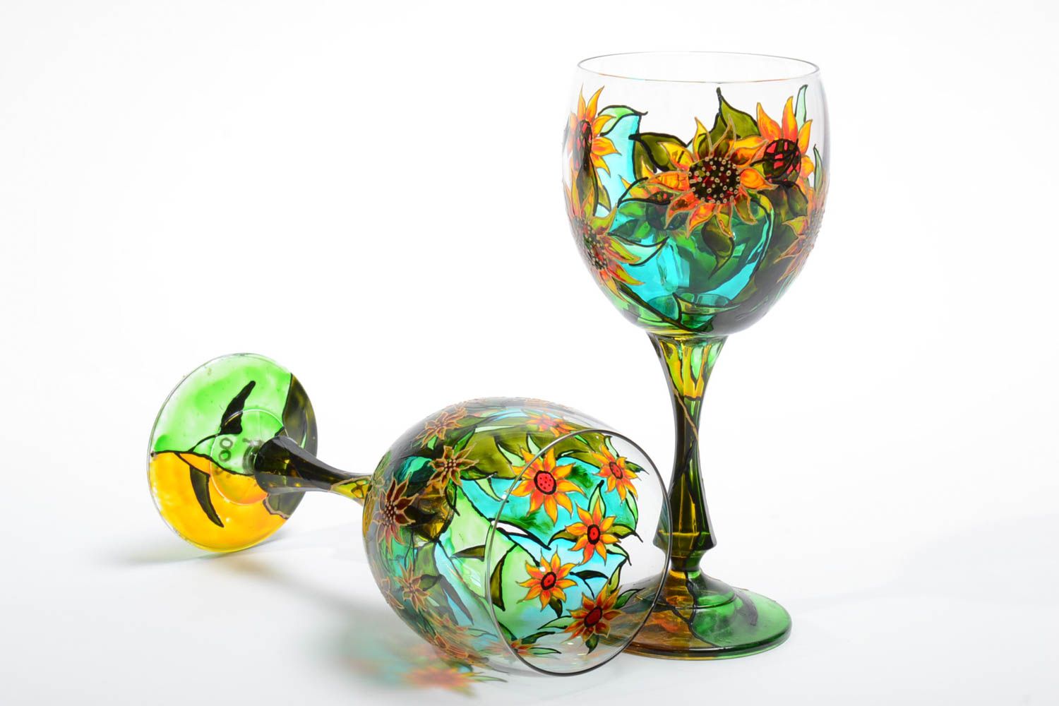 Colored wine glasses 2 handmade wine goblets 300 ml housewarming gift idea photo 5