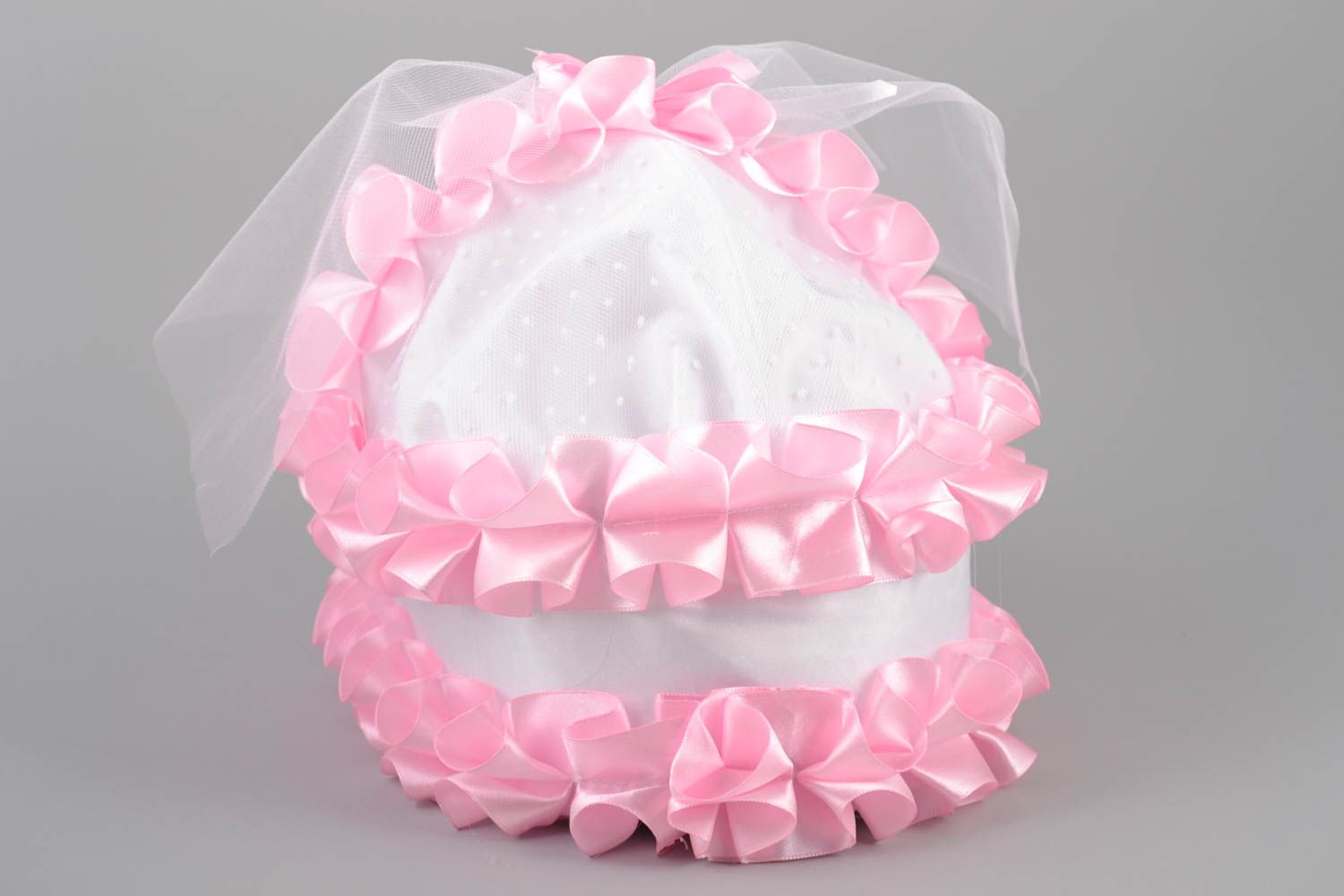 Panier de mariage mignon en tissu rose petit fait main en forme de poussette photo 4