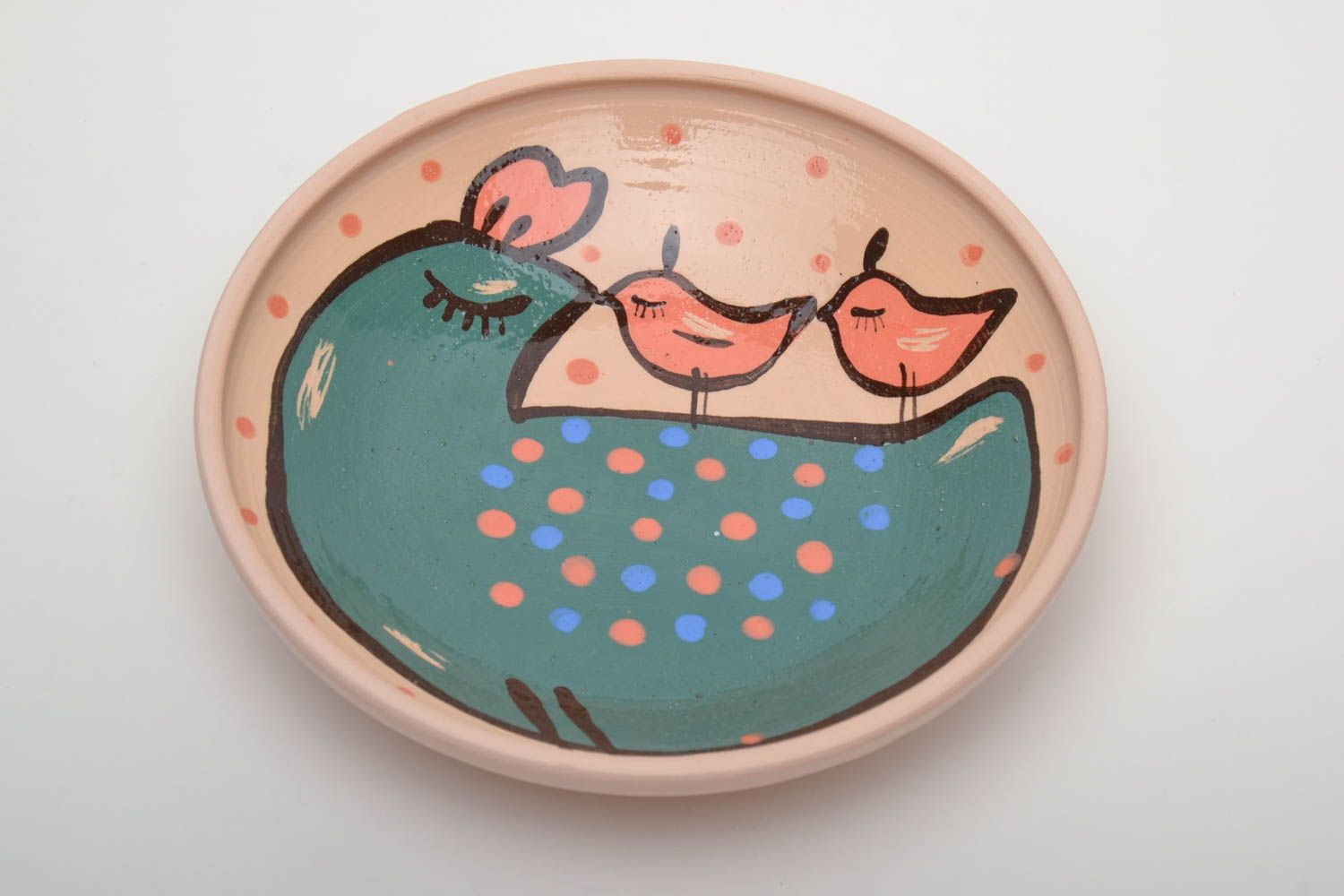 Розовая керамическая миска с птичками фото 2