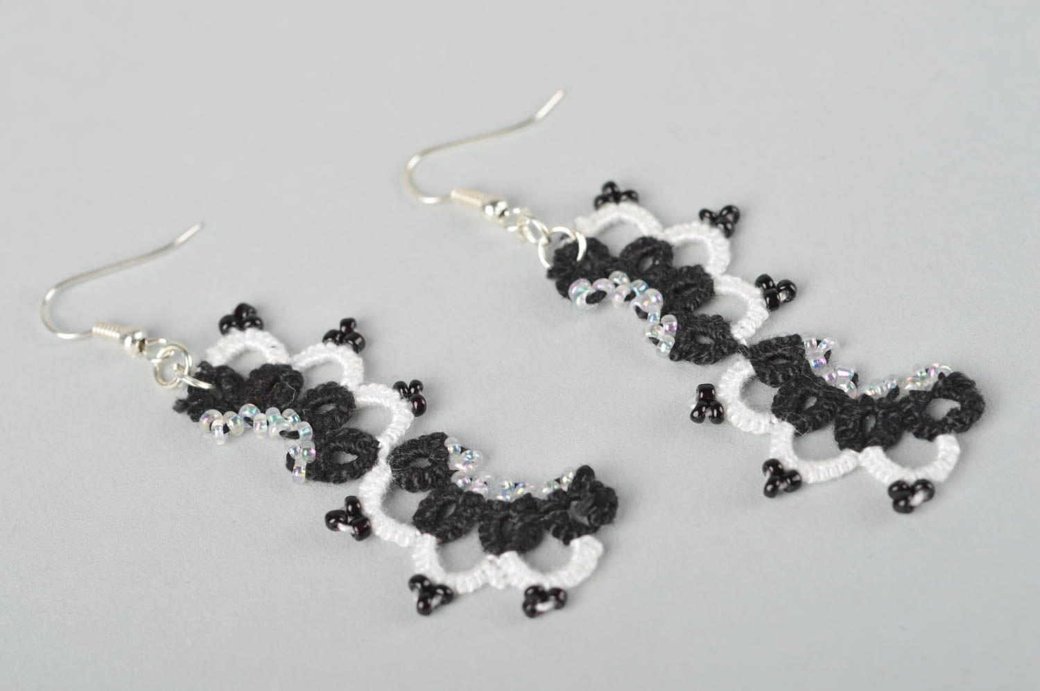Stylish handmade textile earrings long earrings with beads fashion tips photo 2