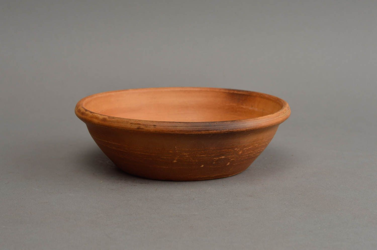 Handmade small brown ceramic bowl laconic design for salads and first courses  photo 3