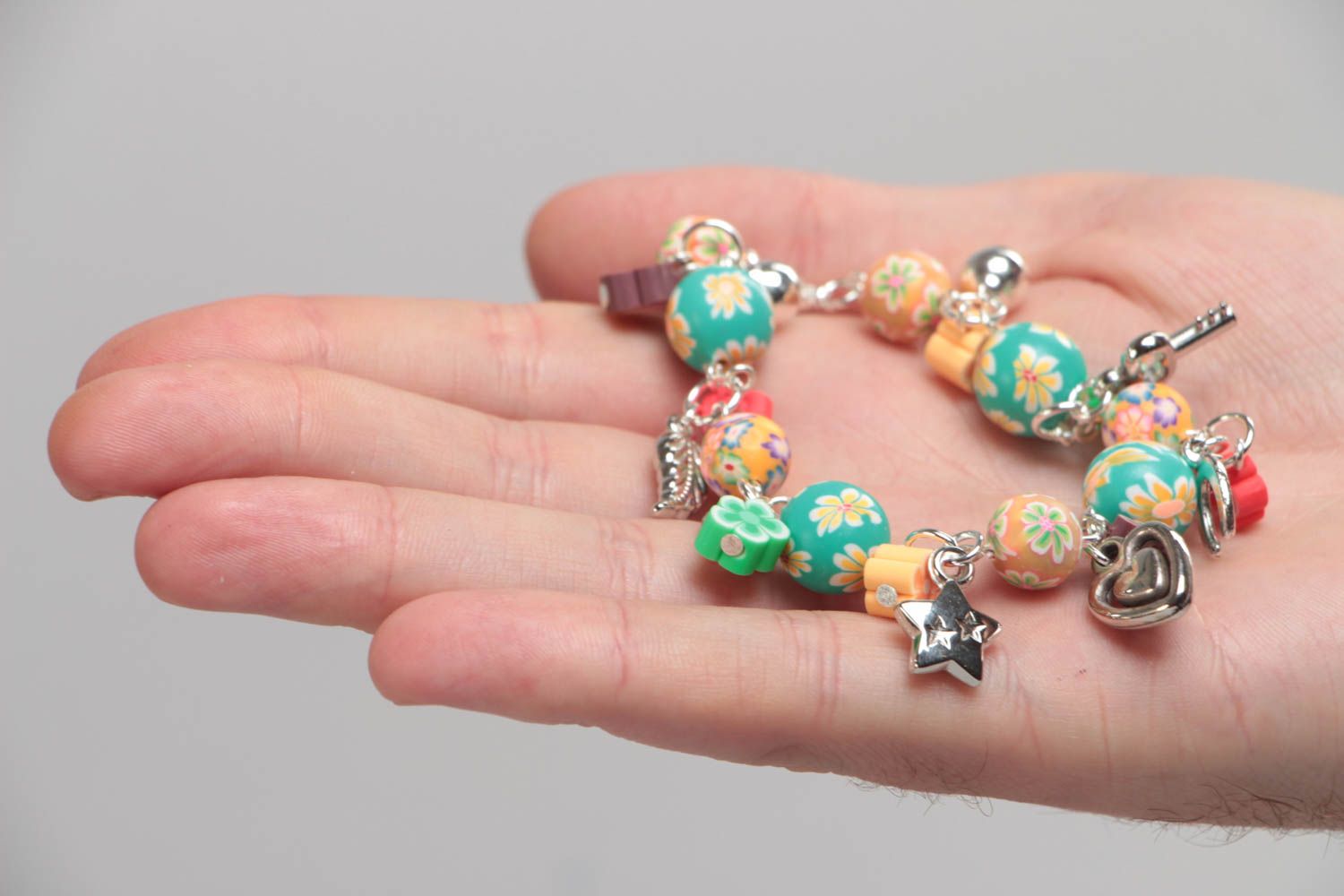 Beautiful children's designer handmade polymer clay bracelet with charms photo 5
