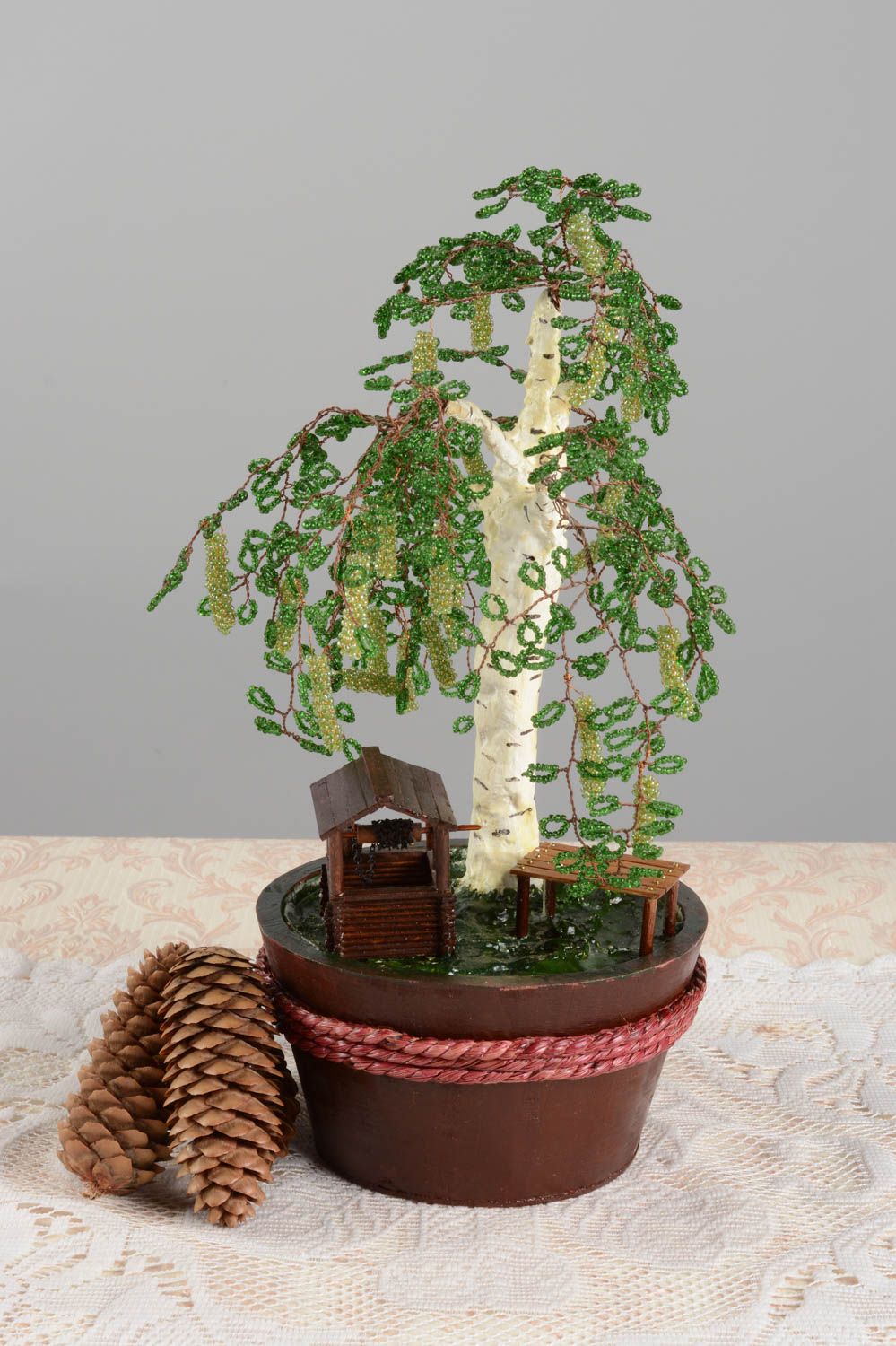 Декоративное искусственное дерево из бисера ручной работы Береза для дома фото 1