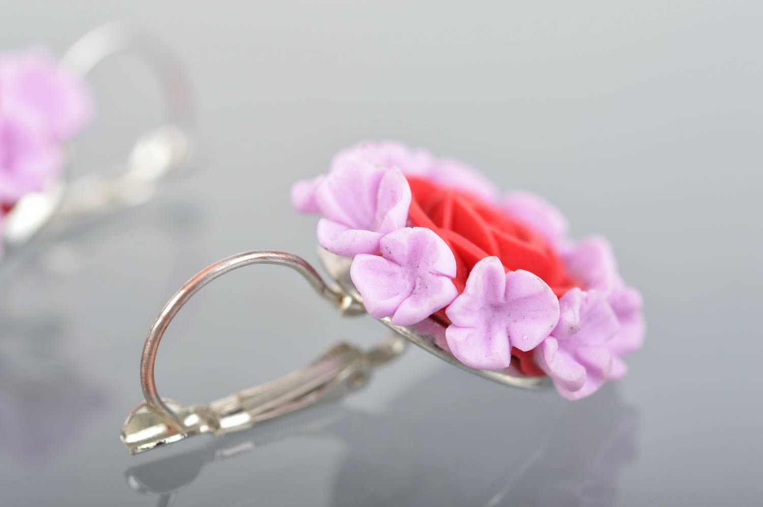 Blumen Ohrringe aus Polymerton mit Schließen schön einzigartig grell handmade foto 4