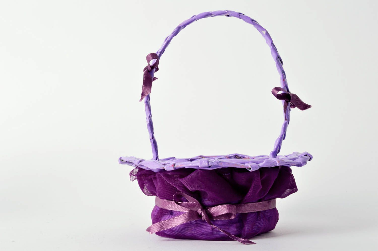 Cesta hecha a mano de mimbre de papel morada regalo para niña decoración de casa foto 2
