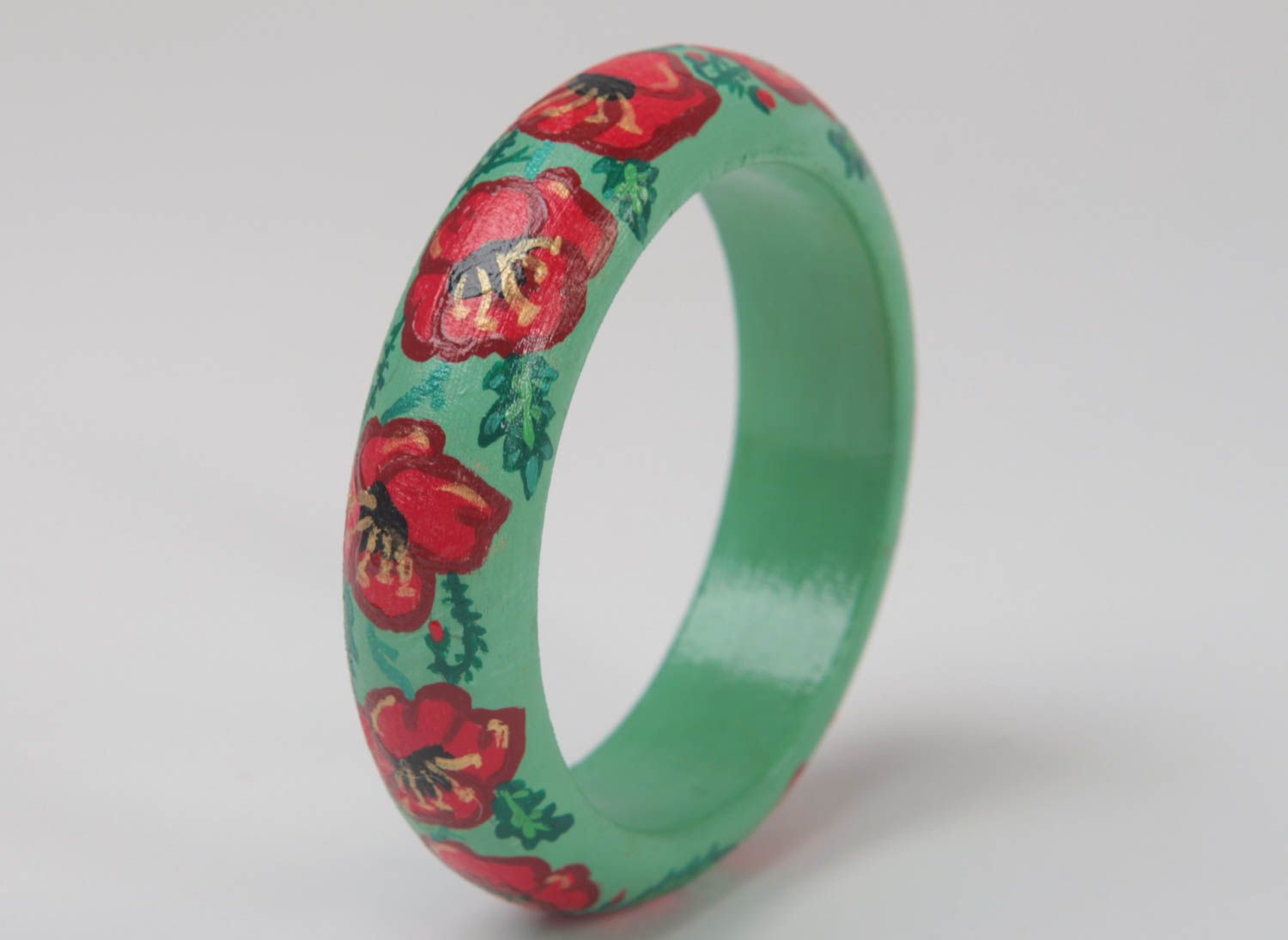Bracelet en bois vert motif floral Bijou fait main original Cadeau femme photo 5