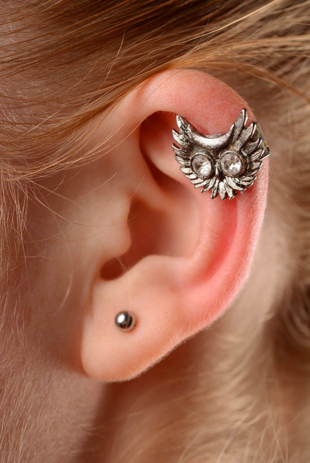 Metal earring Owl photo 3
