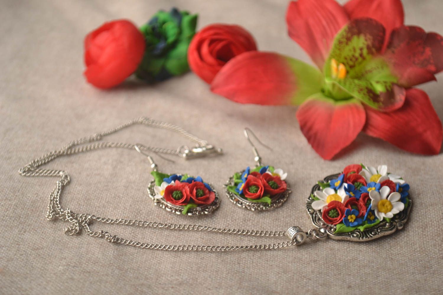 Handmade accessories cold porcelain earrings and pendant designer bijouterie photo 1