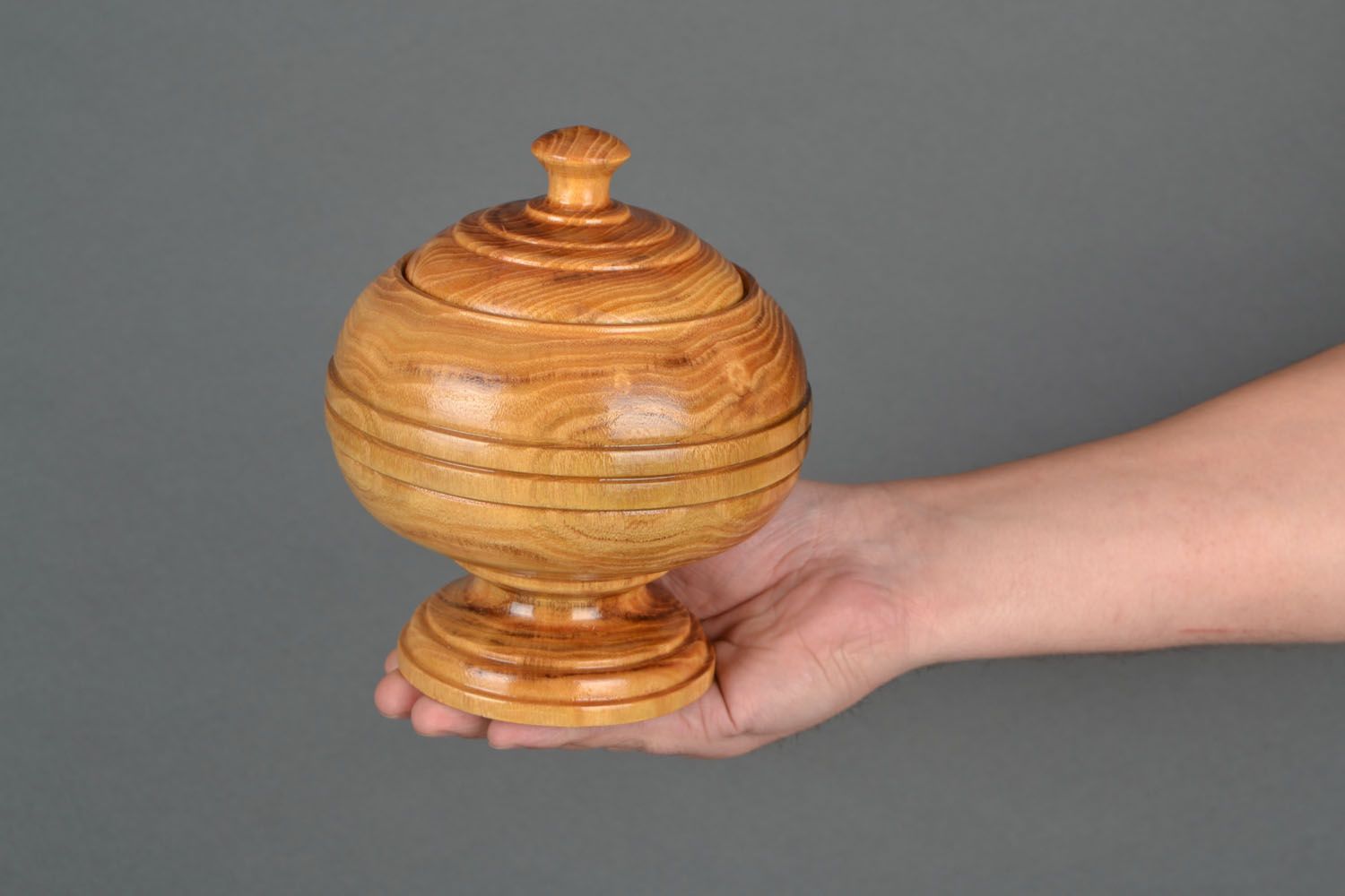 7 inches wooden table bowl vase on the stand with lid 1,4 lb photo 2