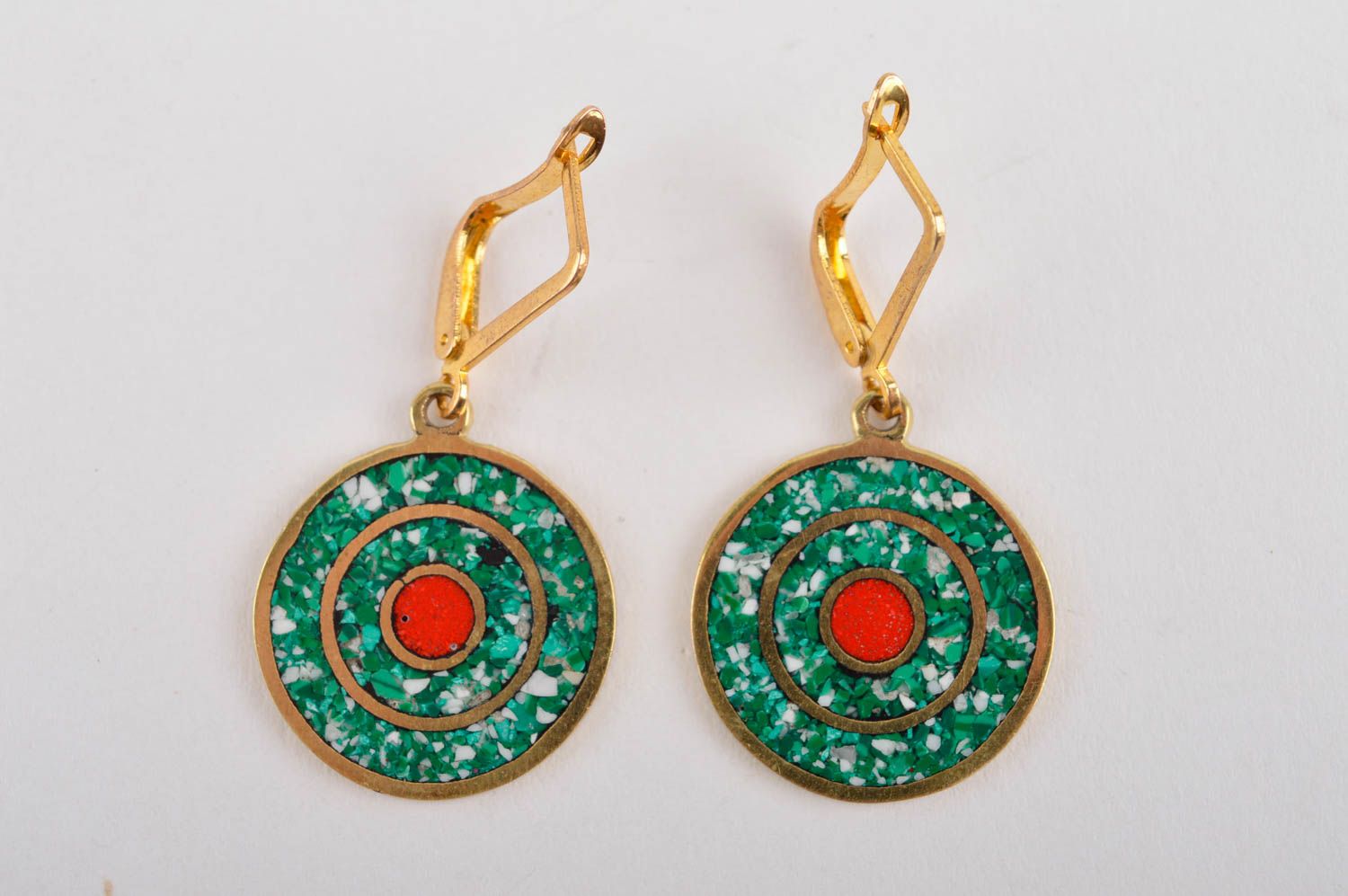 Stylish earrings with natural stones handmade brass earrings metal bijouterie photo 3