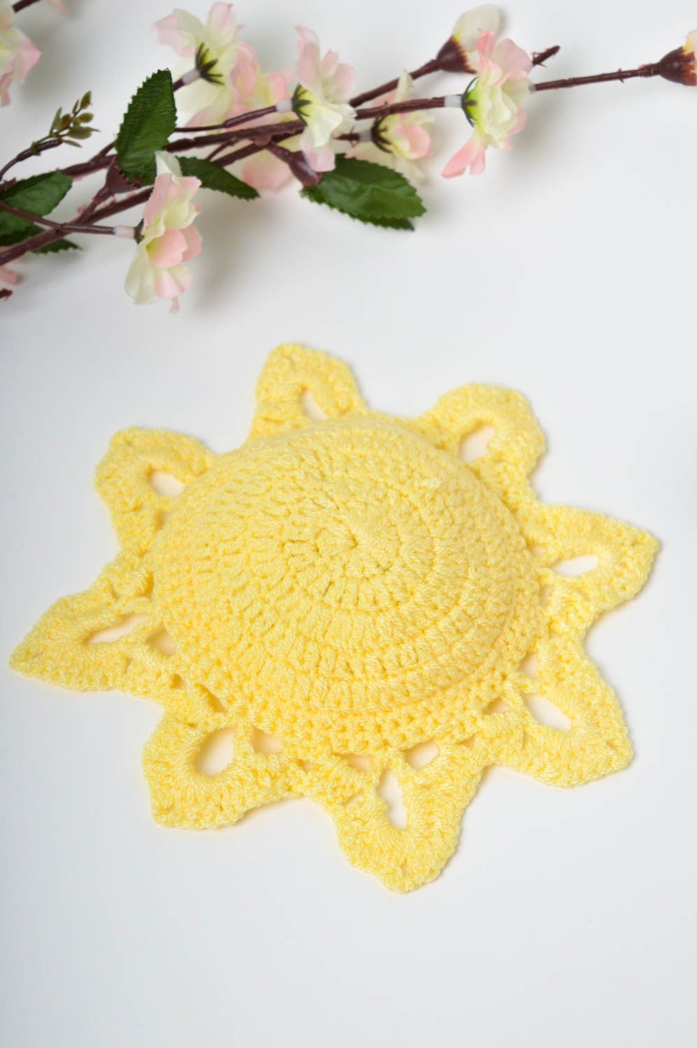 Flocon de neige tricot Déco fait main jaune design à suspendre Décoration Noël photo 1