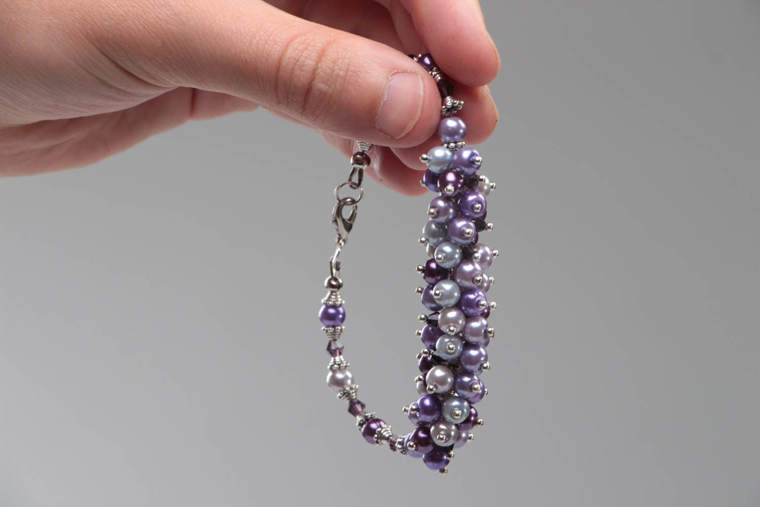 Handmade unusual bracelet lilac stylish accessory female wrist jewelry photo 5