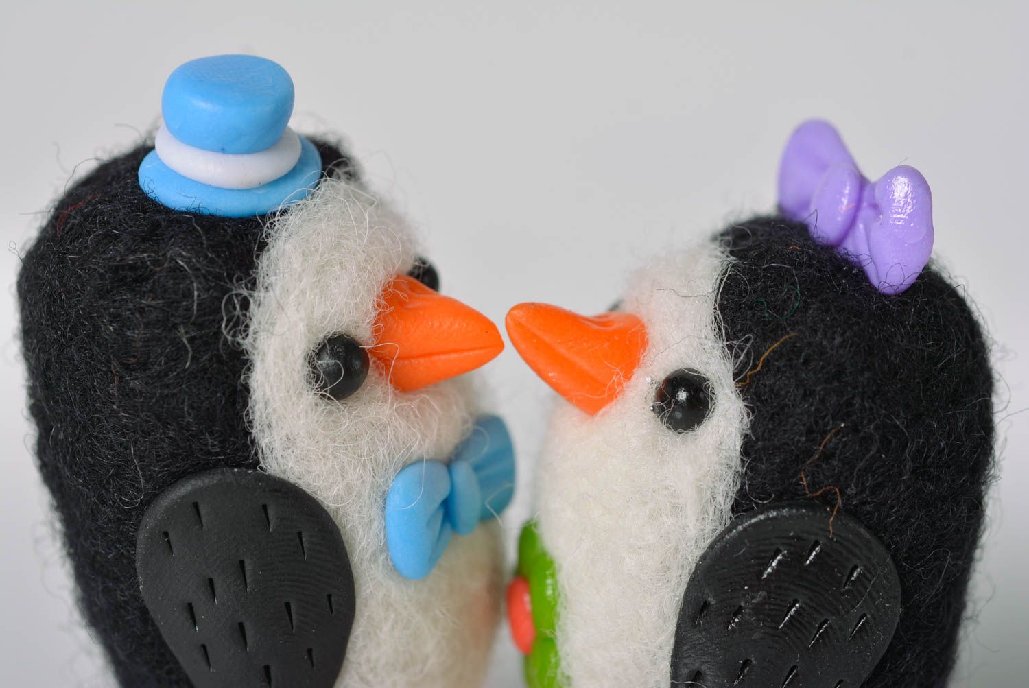 Handmade set of 2 wool felted penguins interior decoration toy present for kids photo 2