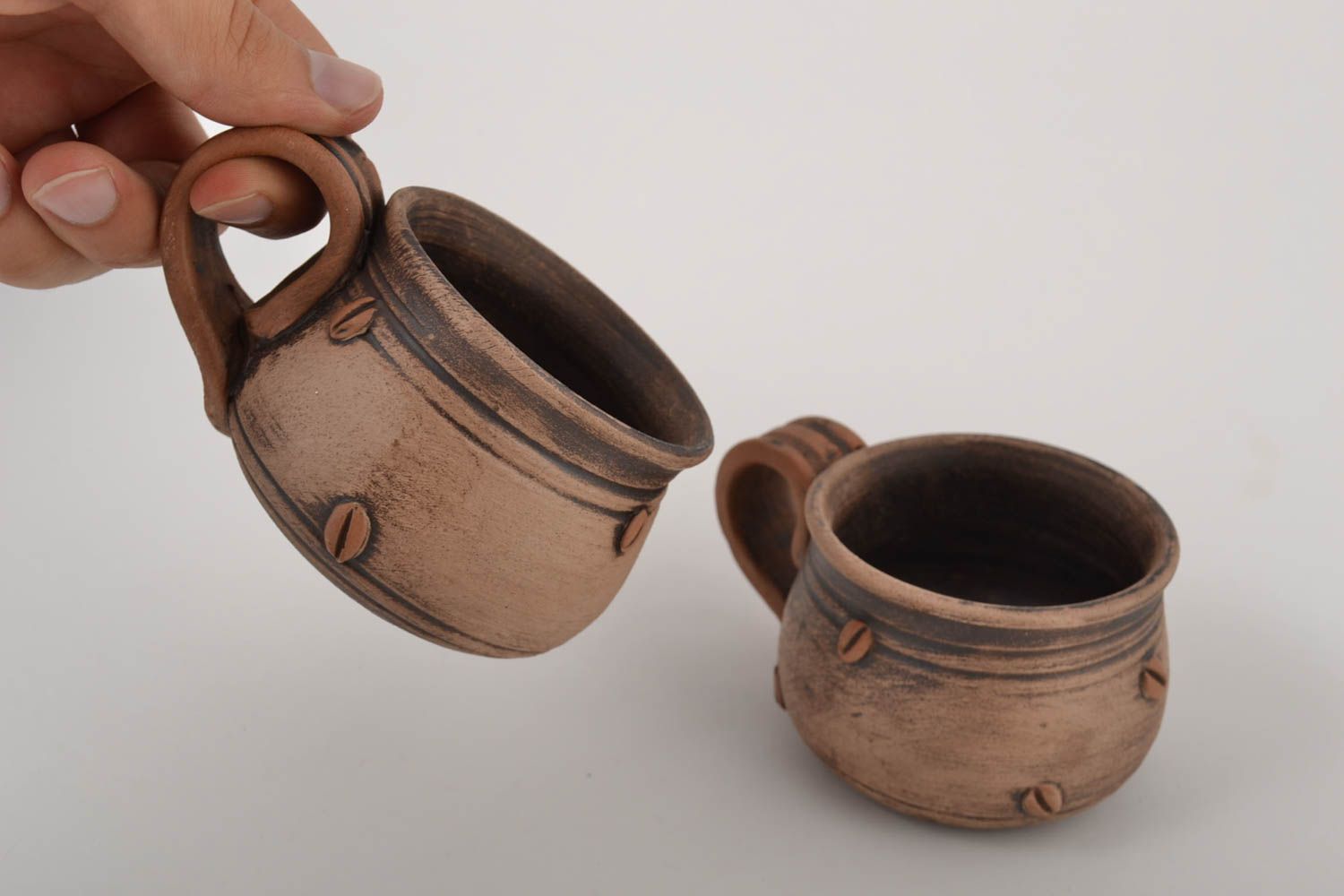 Set of 2 two handmade coffee cups with handle photo 4