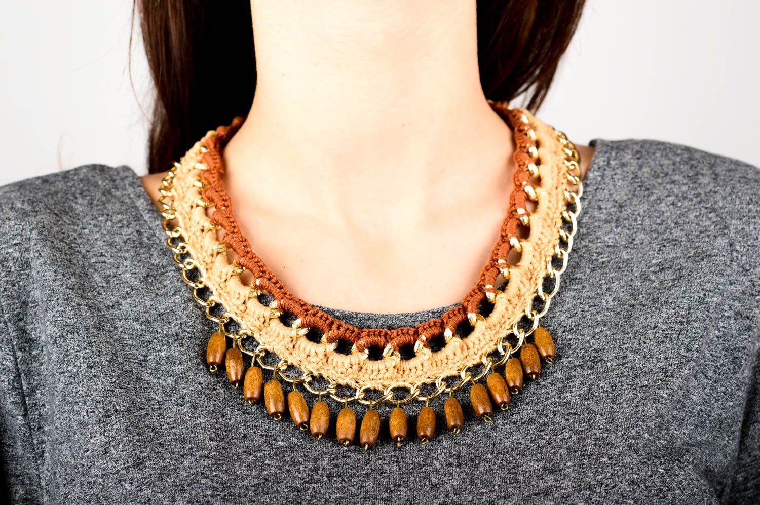 Handmade collar necklace hand-crocheted designer necklace fashion accessories photo 2