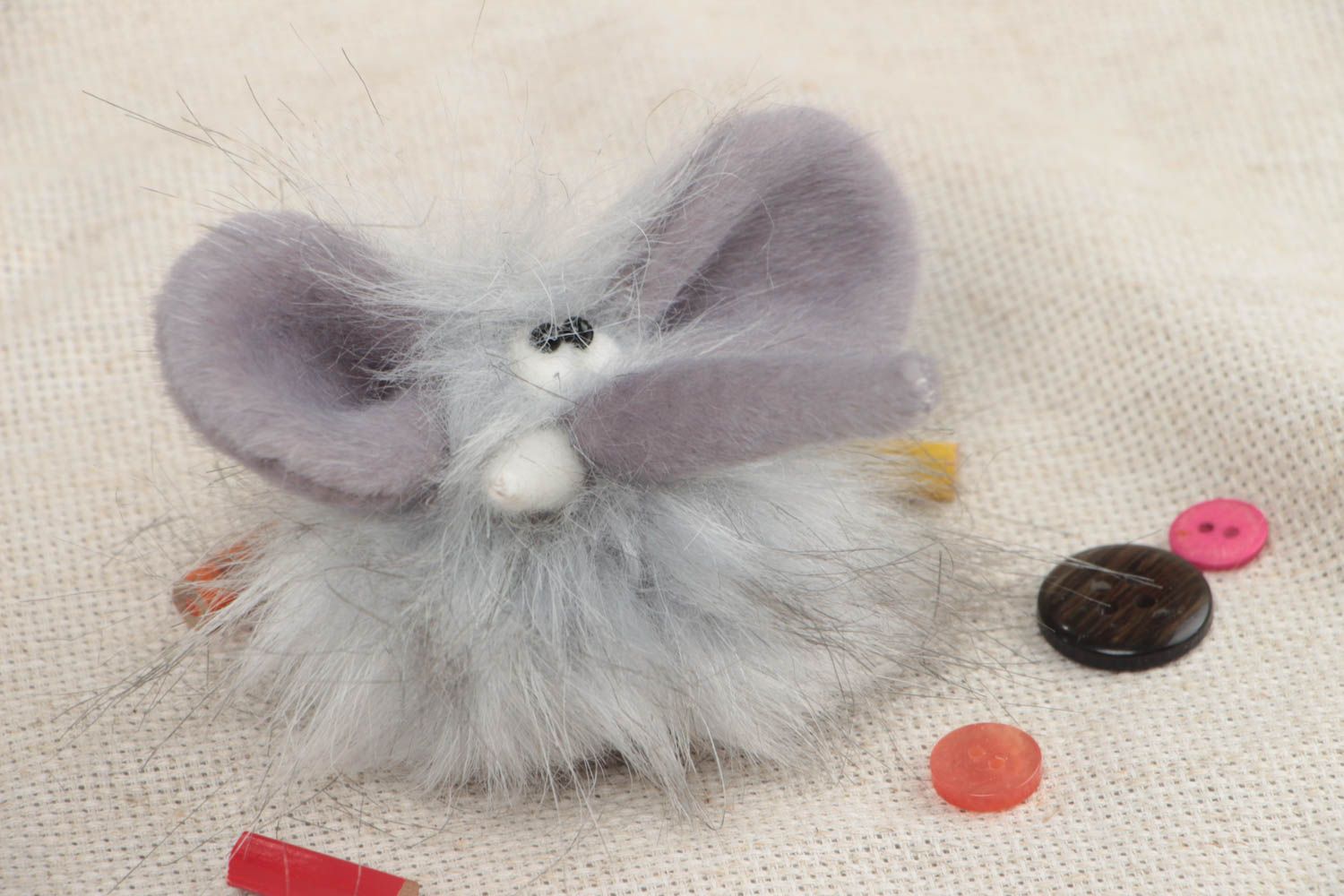 Handmade small soft animal finger puppet sewn of faux fur funny elephant photo 1