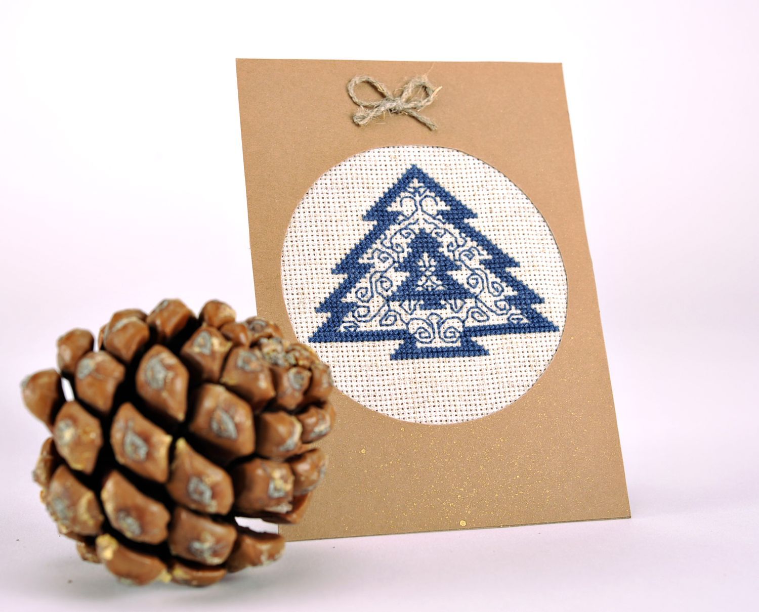 New Year's post card with embroidery Christmas Tree photo 4