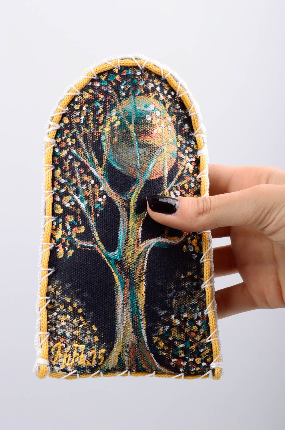 Textil Brillenetui mit Baum bemalt schön handmade Accessoire aus Zeltbahn  foto 3