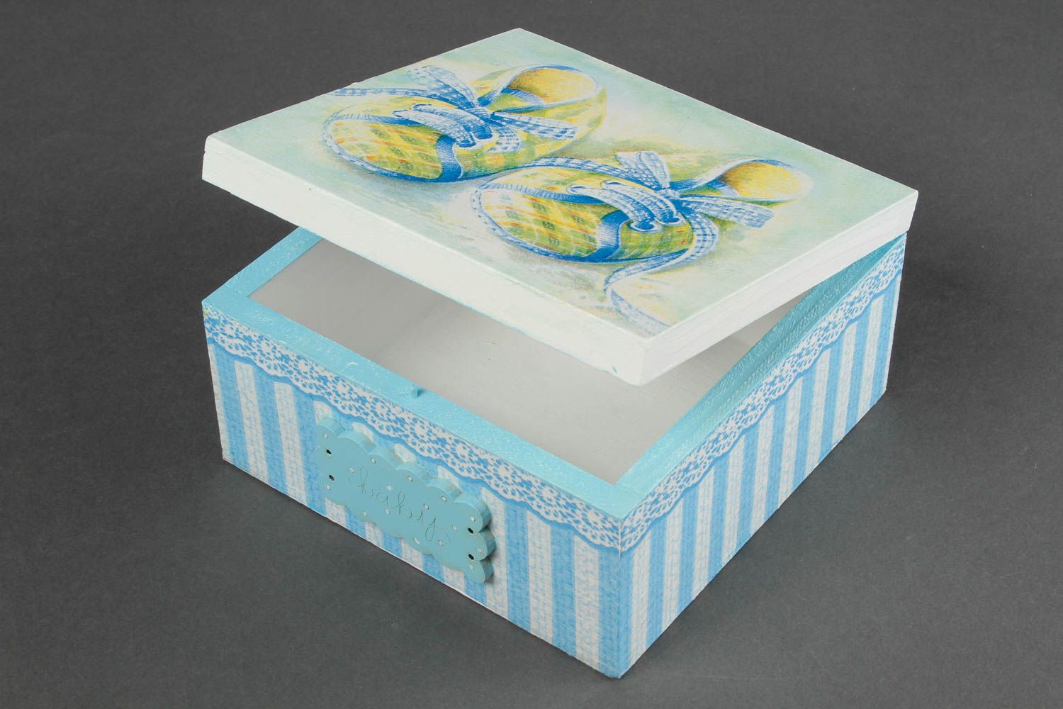 Coffret à bijoux fait main Boîte à bijoux en bois carrée bleu-blanc Cadeau femme photo 2