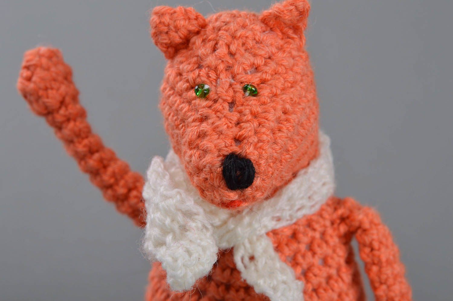 Small handmade beautiful crochet soft toy fox of orange color for kids photo 2