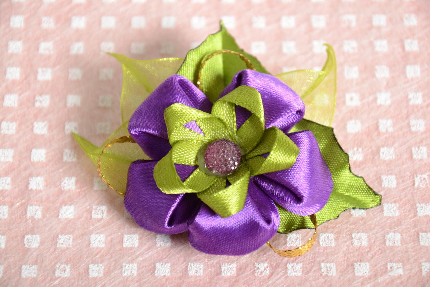 Unusual handmade satin ribbon flower hair clip barrette designs flowers in hair photo 1