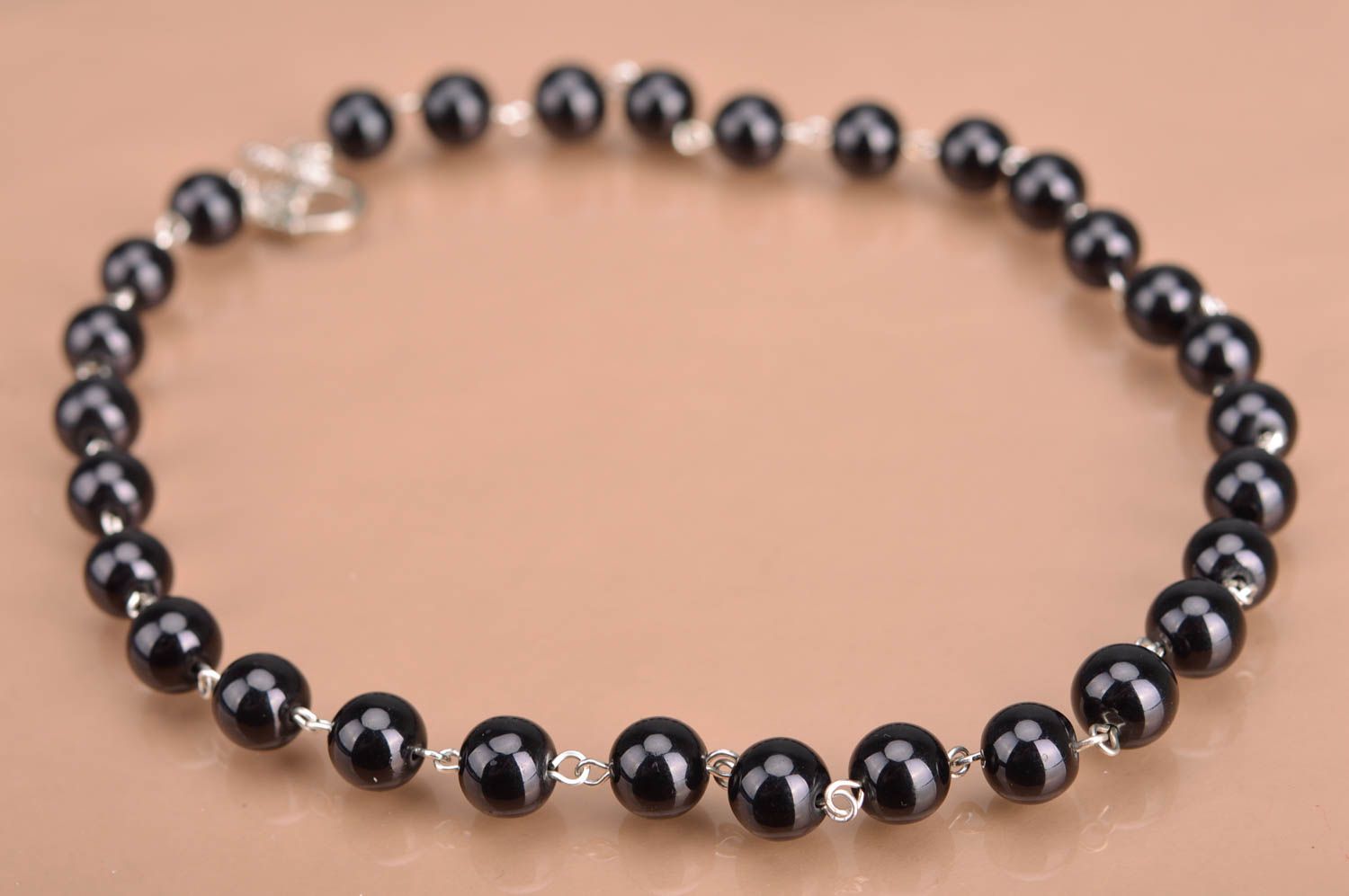 Handmade designer stylish laconic black beaded necklace Black Panther for ladies photo 2