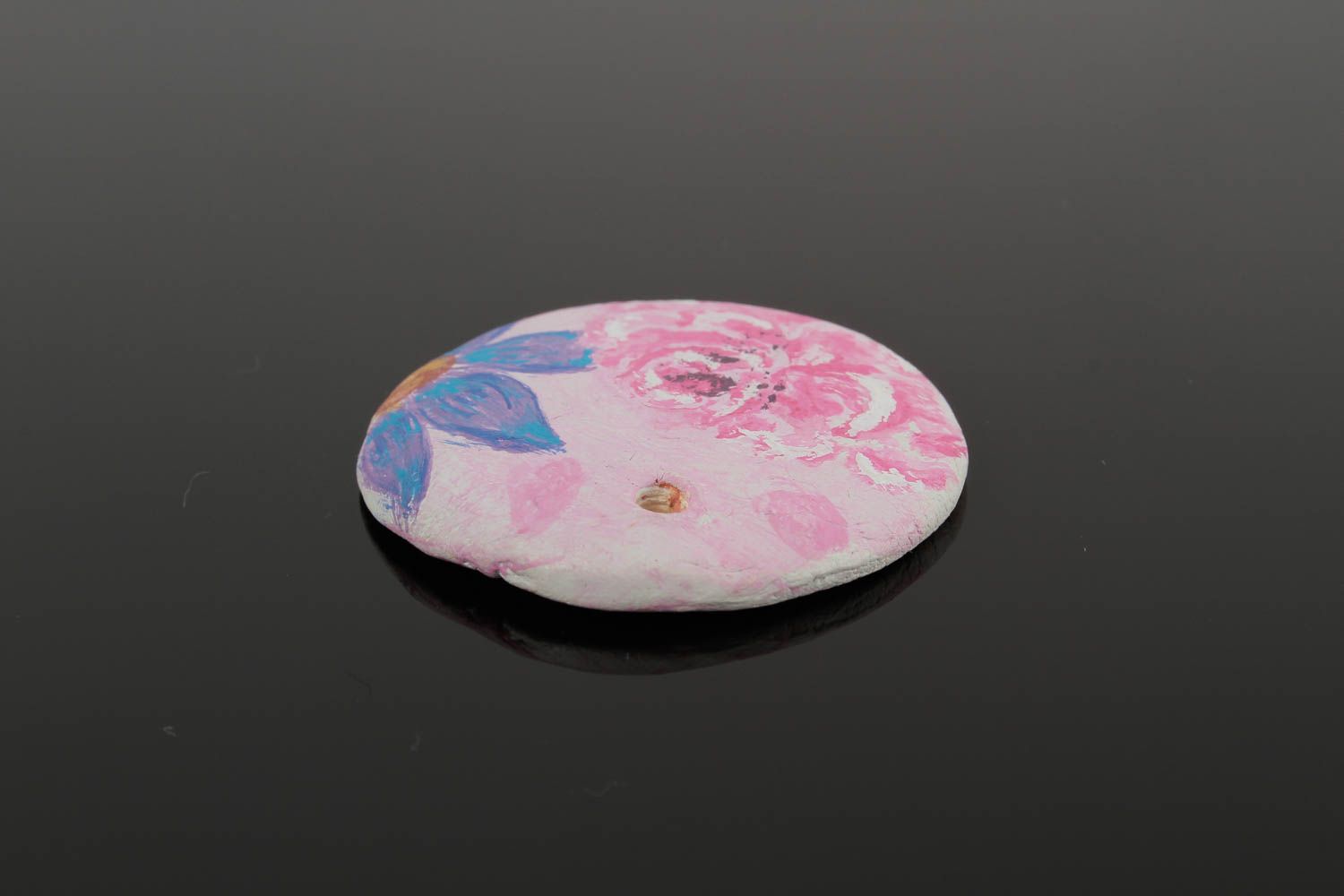 Кулон из пластики украшение ручной работы подвеска из пластики круглая розовая фото 5
