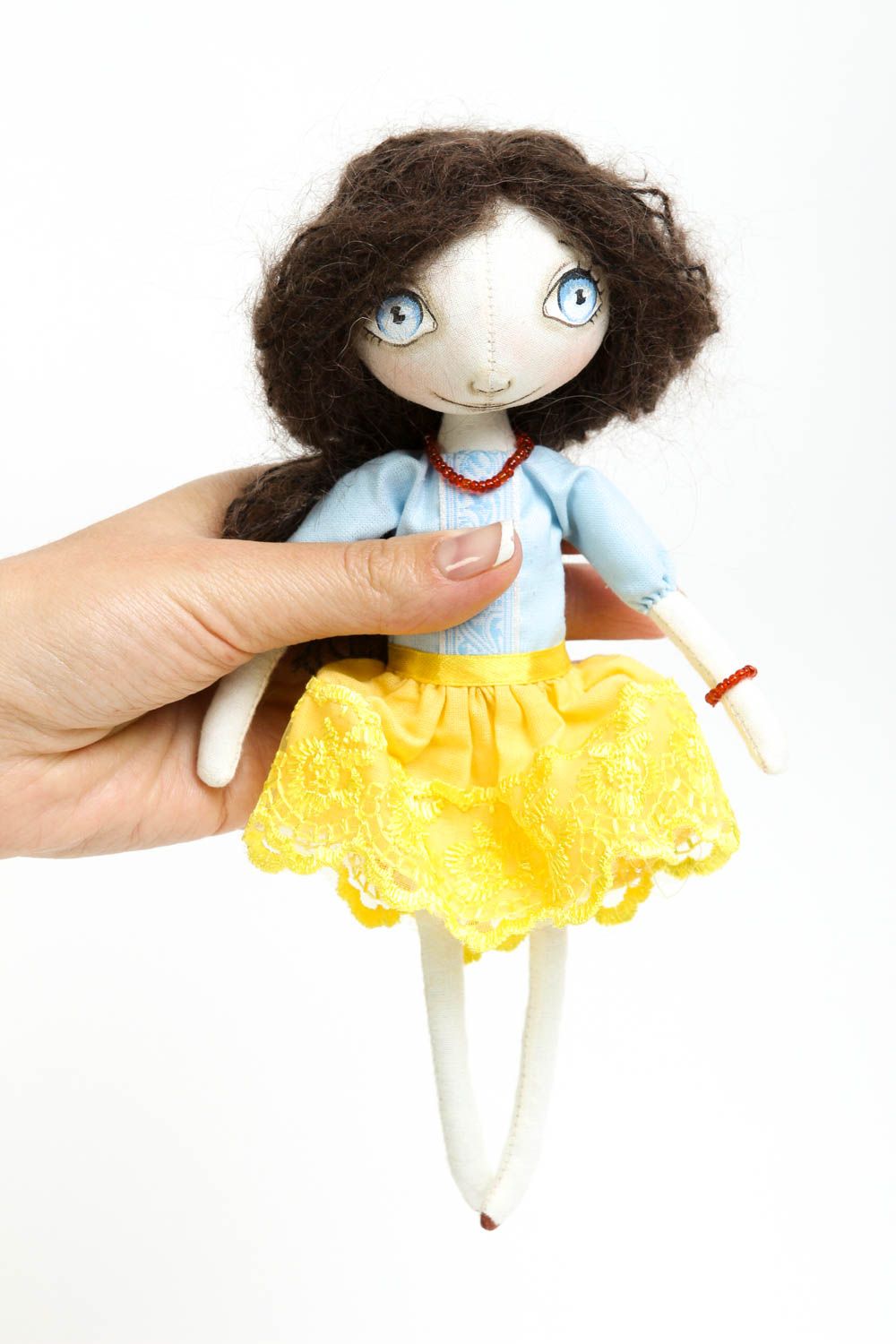 Bambola simpatica in cotone fatta a mano pupazzo tessile originale decoro casa foto 5