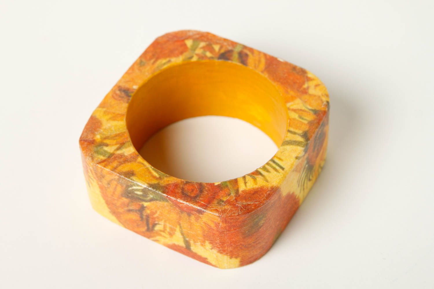 Brazalete artesanal con flores regalo perzonalizado pulsera de madera anaranjada foto 5