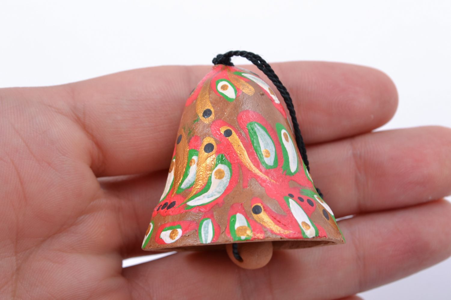 Handmade painted red clay bell photo 2