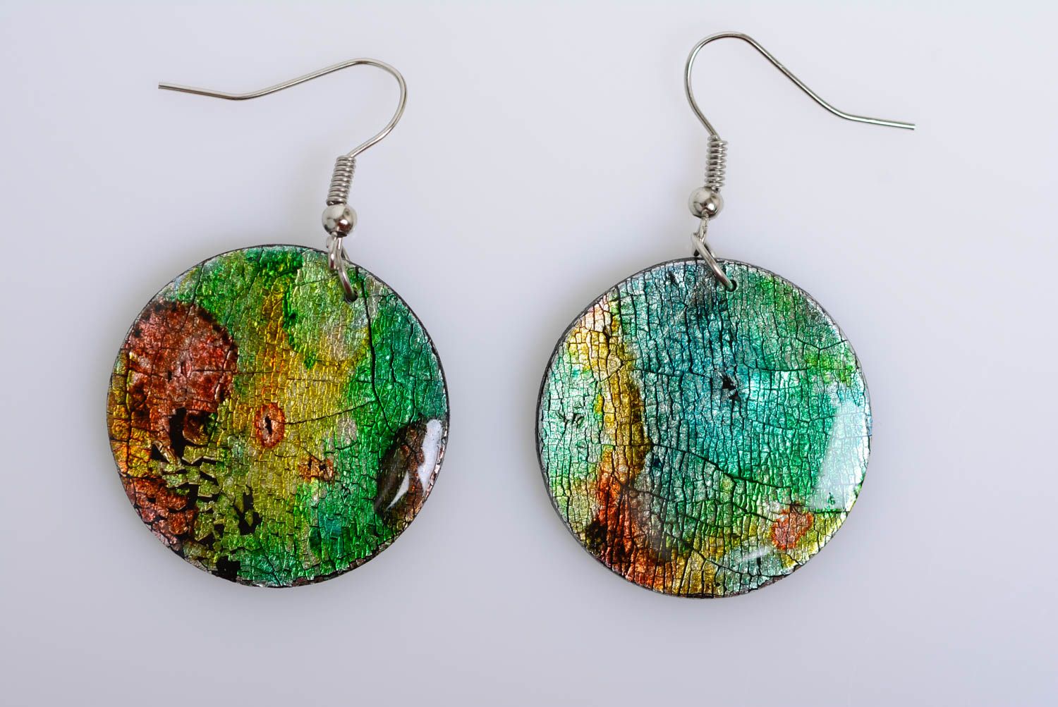 Stylish earrings made of polymer clay handmade decoupage Watercolor Women photo 5