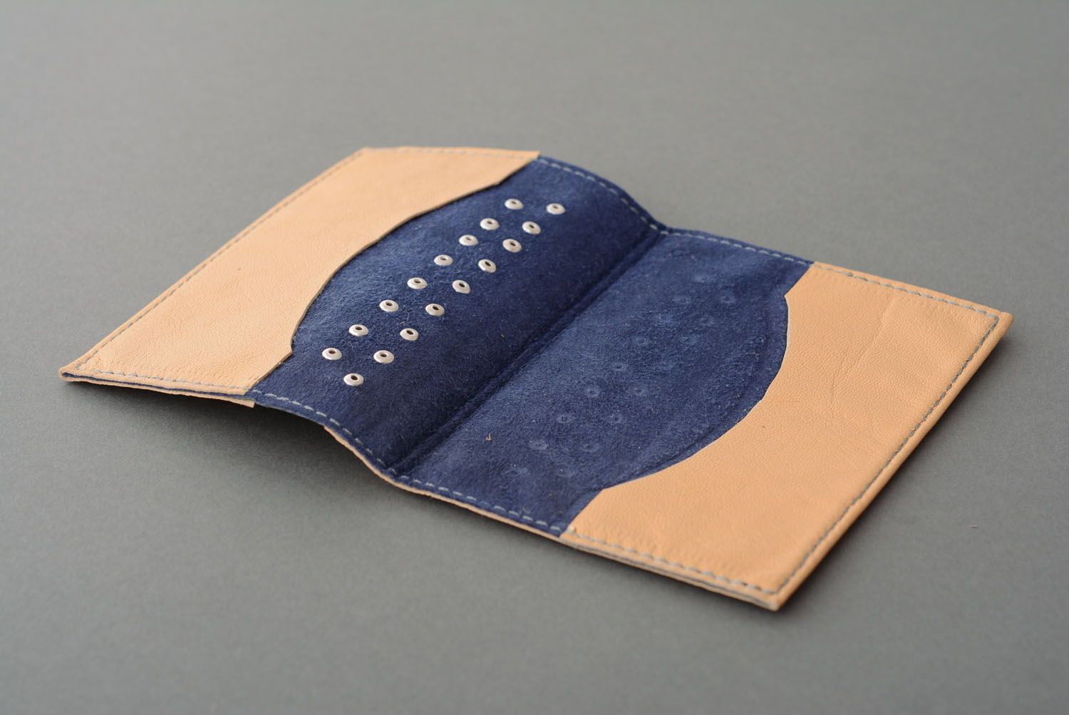Leather passport cover with rivets photo 2
