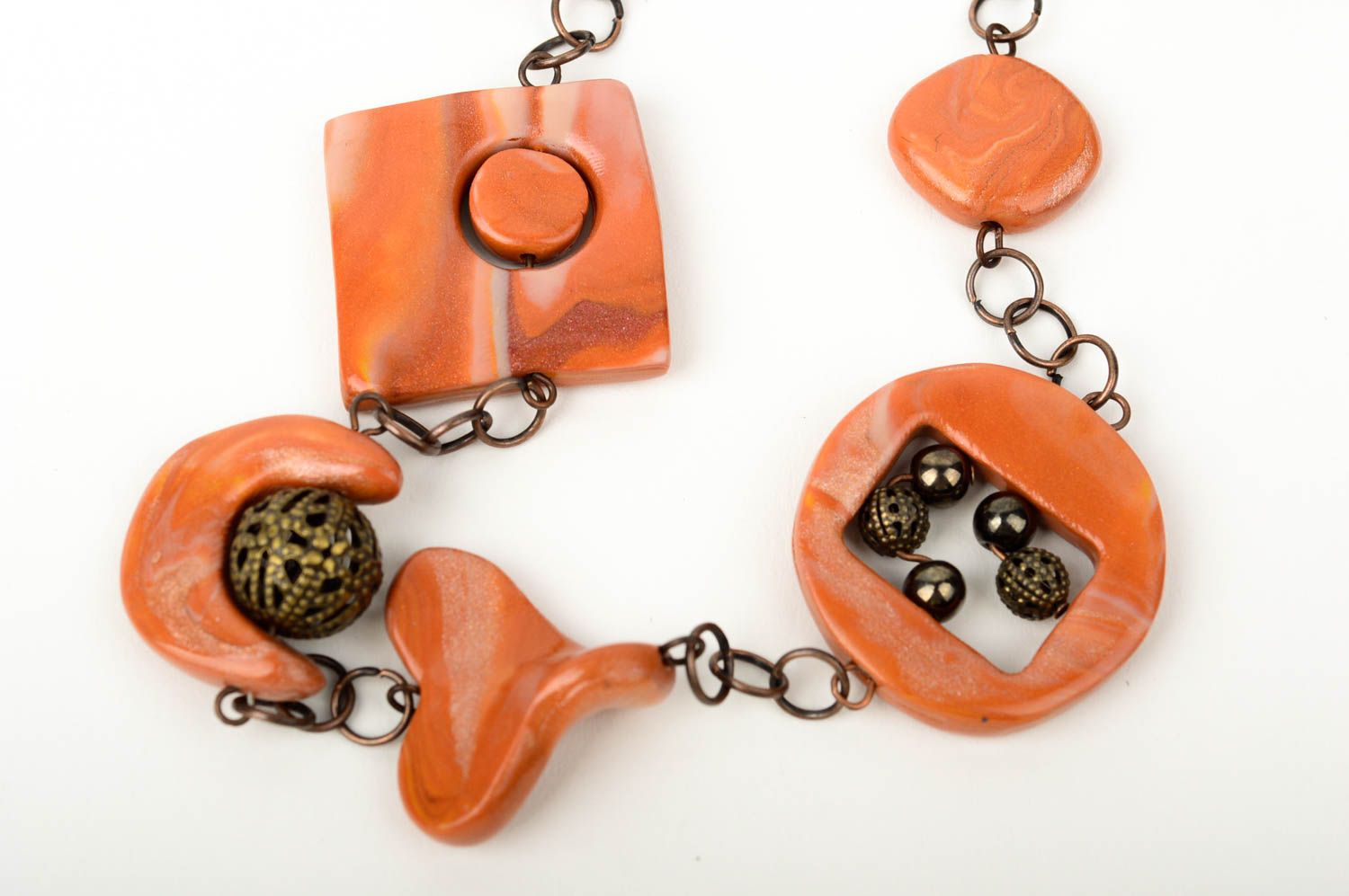 Бижутерия из пластики украшение ручной работы модная бижутерия оранжевая фото 2