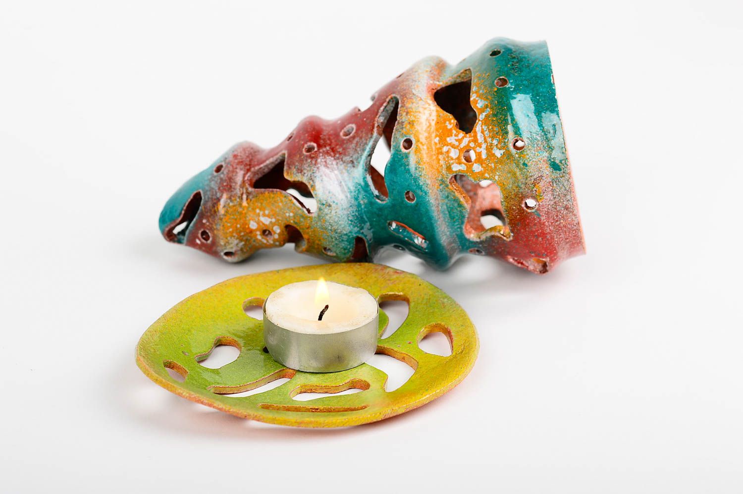 Teelichthalter bunt Handmade Deco Kerzenhalter aus Ton Designer Kerzenhalter  foto 4