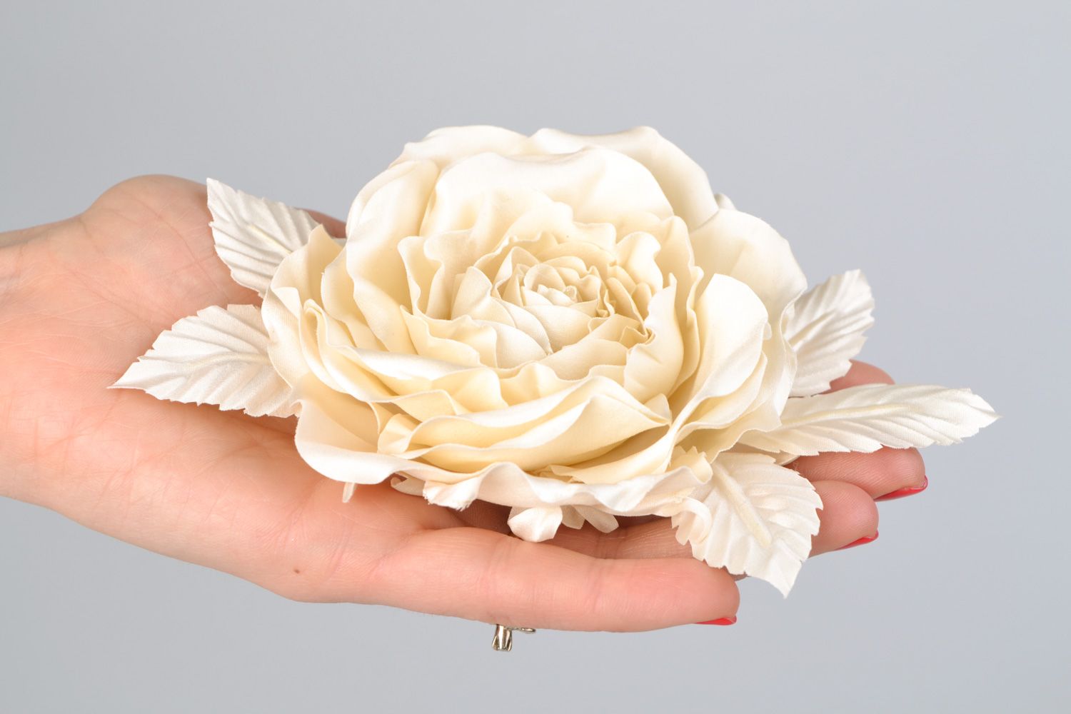 Handmade silk flower brooch floristics White Rose photo 2