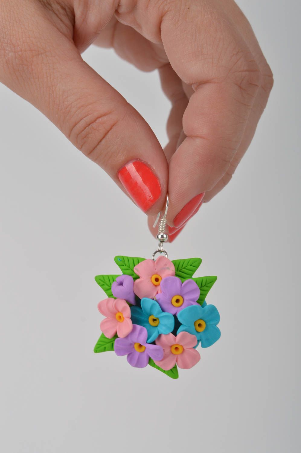 Unusual handmade palstic earrings homemade flower earrings accessories for girls photo 2