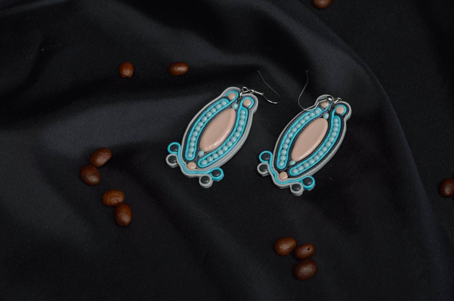 Zarte blaue Ohrringe aus Polymerton handgefertigt für Damen Himmelton  foto 1