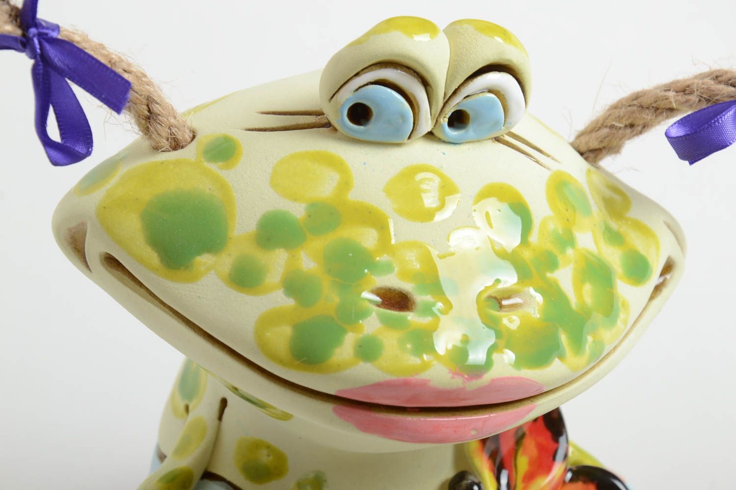 Lustige Spardose handgemachte Keramik Ton Deko Geschenk für Kinder bunt Frosch foto 3