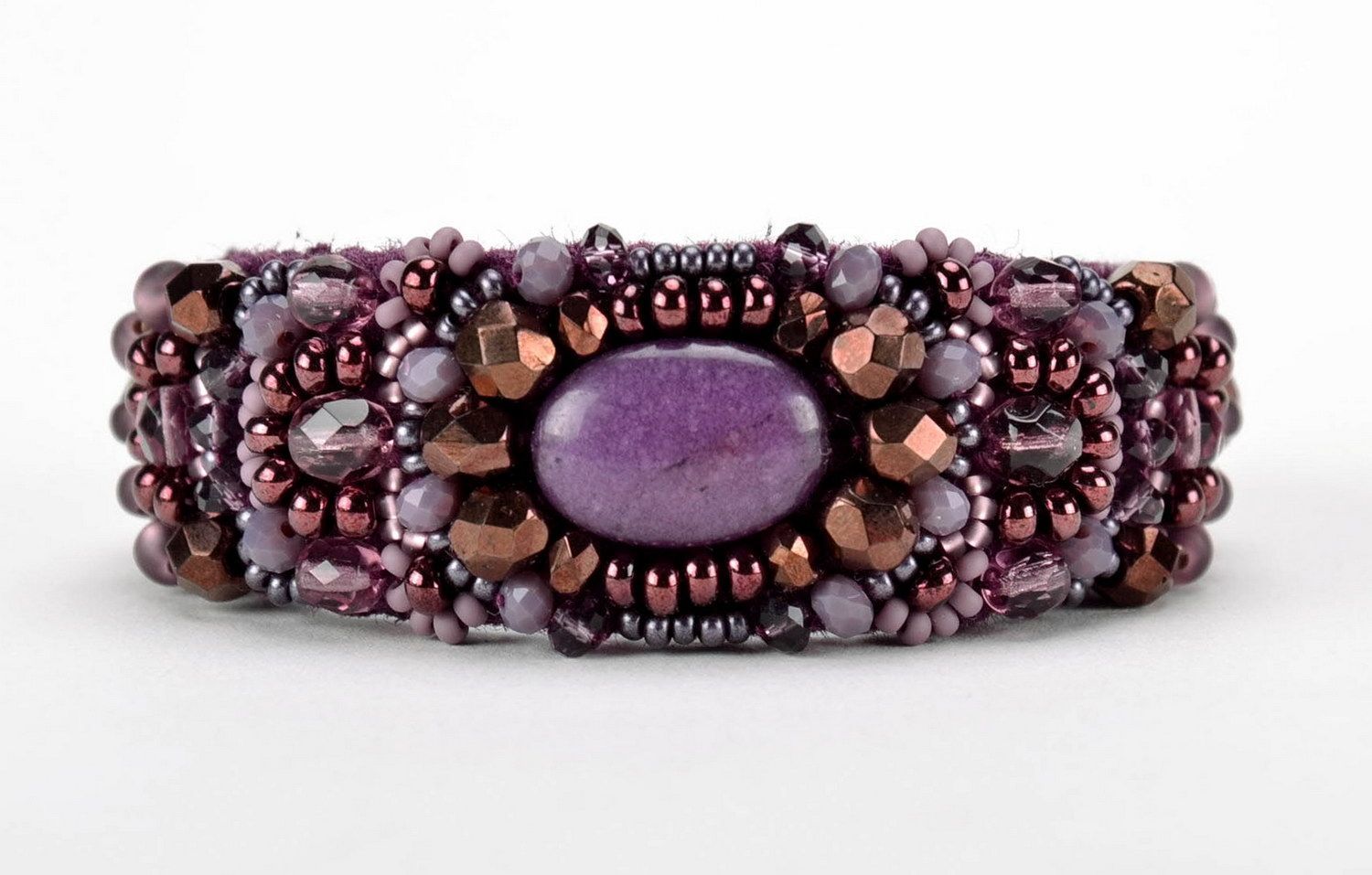 Bracelet en cristal, néphrite et perles de rocaille violet photo 2