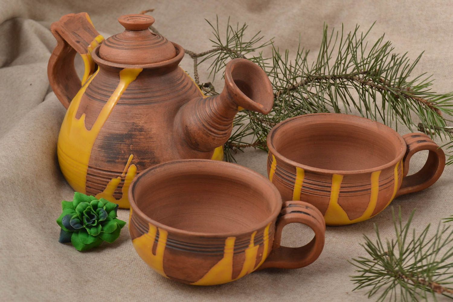 Красивый чайный сервиз ручной работы подарочный чайный набор глиняная посуда фото 1