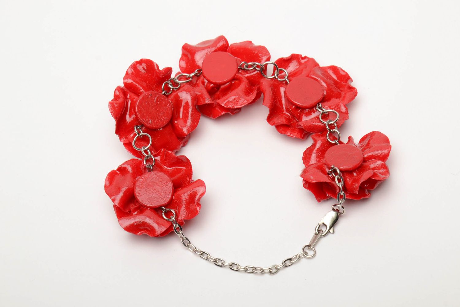 Polymer clay bracelet with poppies photo 6