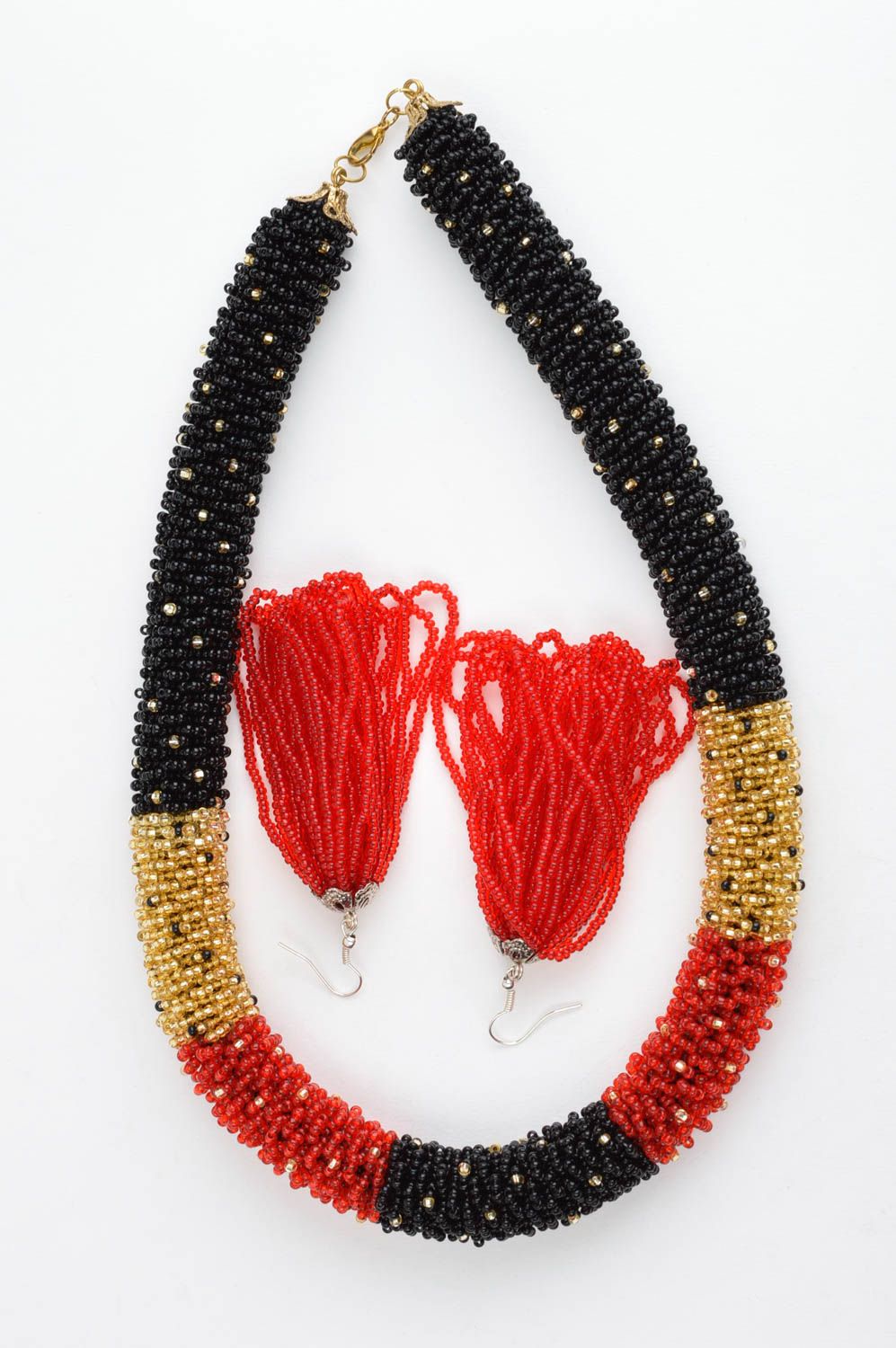 Collier spirale Bijoux faits main Boucles d'oreilles rouges perles de rocaille photo 2