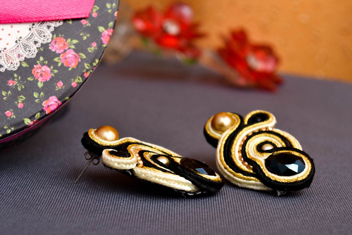 Handmade soutache earrings elegant designer earrings dangling cute earrings photo 1