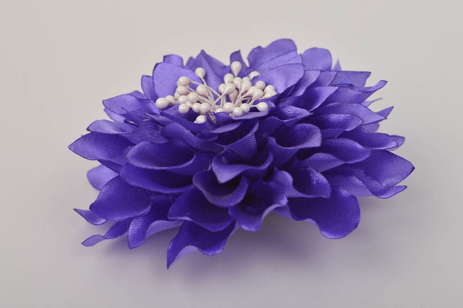 Broche Barrette fleur violette faite main grande tissu de satin Cadeau femme photo 5