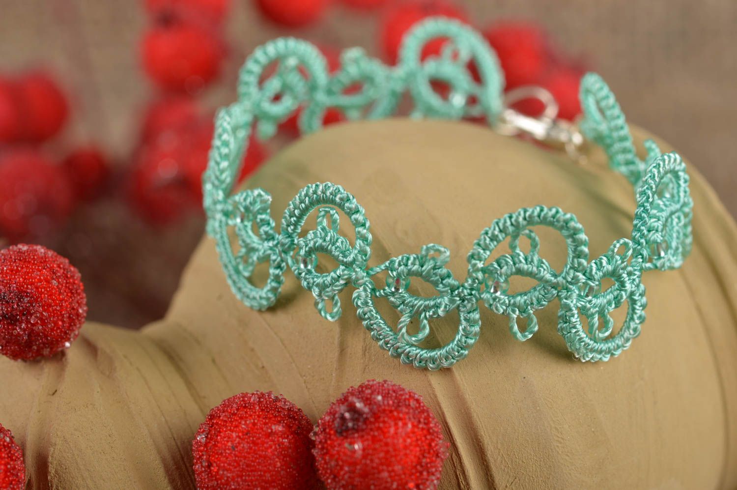 Handmade Schmuck Armband aus Stoff Geschenk für Mädchen ajour minzgrün schön foto 1
