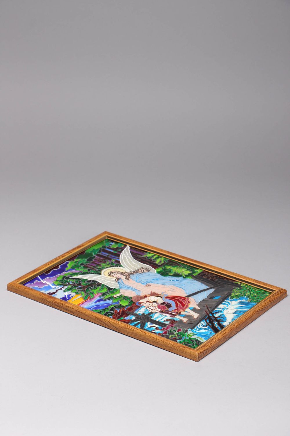 Стеклянная картина с витражной росписью Ангел хранитель фото 3