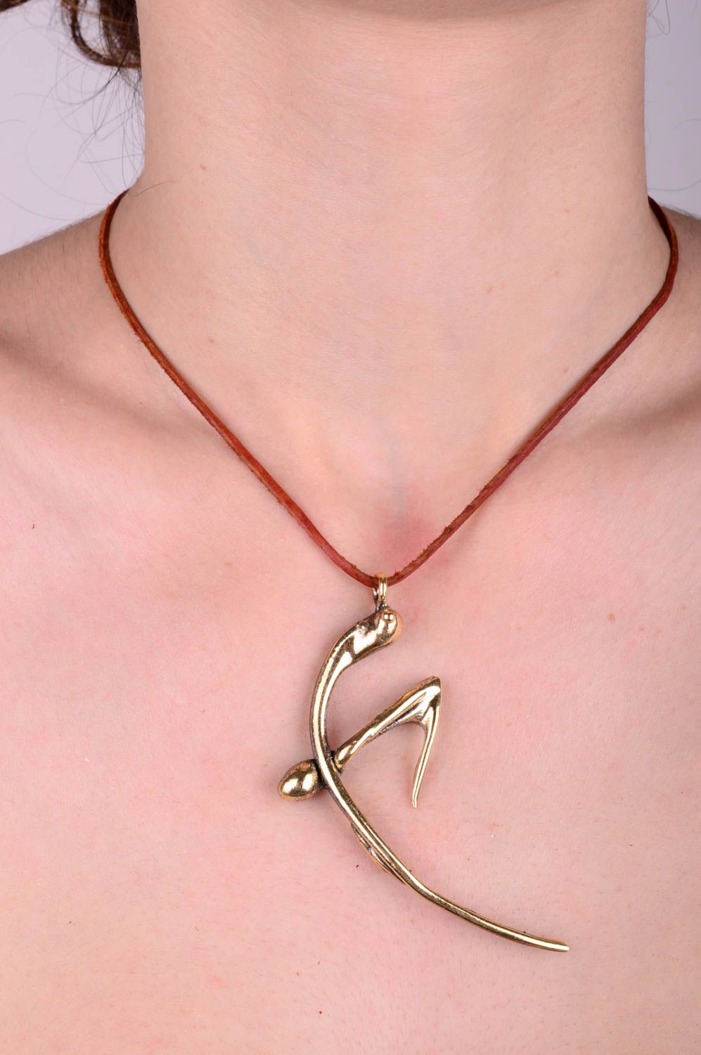 Handmade unusual pendant massive female necklace designer brass accessories photo 3