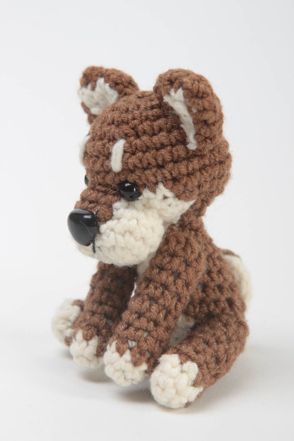Jouet enfant Peluche tricotée fait main Cadeau original chien marron miniature photo 2